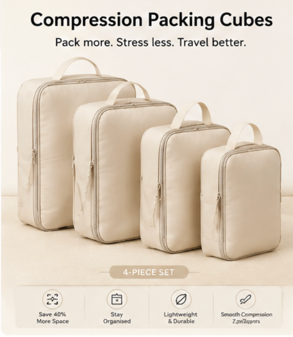 Compression Packing Cubes – 4 Piece Travel Set